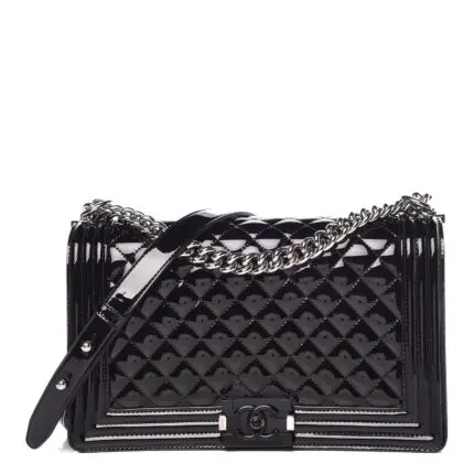 Chanel Black Patent Calfskin Quilted Medium Plexiglass Boy Flap