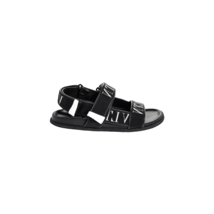 Valentino Black Fabric and Leather VLTN Band Sandals