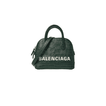 Balenciaga Calfskin Crocodile Embossed Ville Top Handle Bag Dark Green and  White