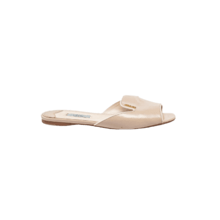 Prada Beige Patent Saffiano Leather Flat Slides