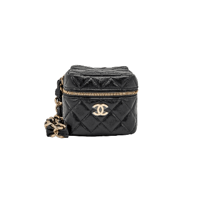 Chanel Black Quilted Lambskin Cube Vanity Clutch Gold Hardware, 2022 (Like New), Womens Handbag