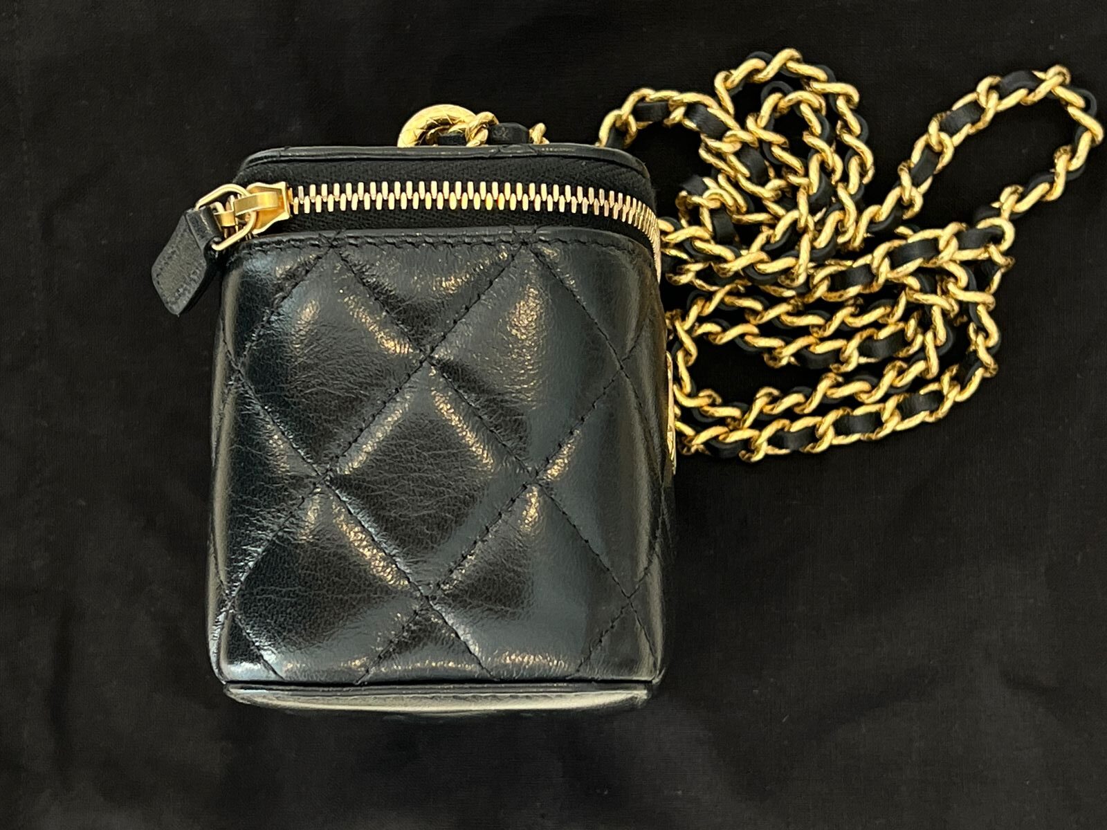Chanel Black Quilted Lambskin Cube Vanity Bag with Gold Hardware