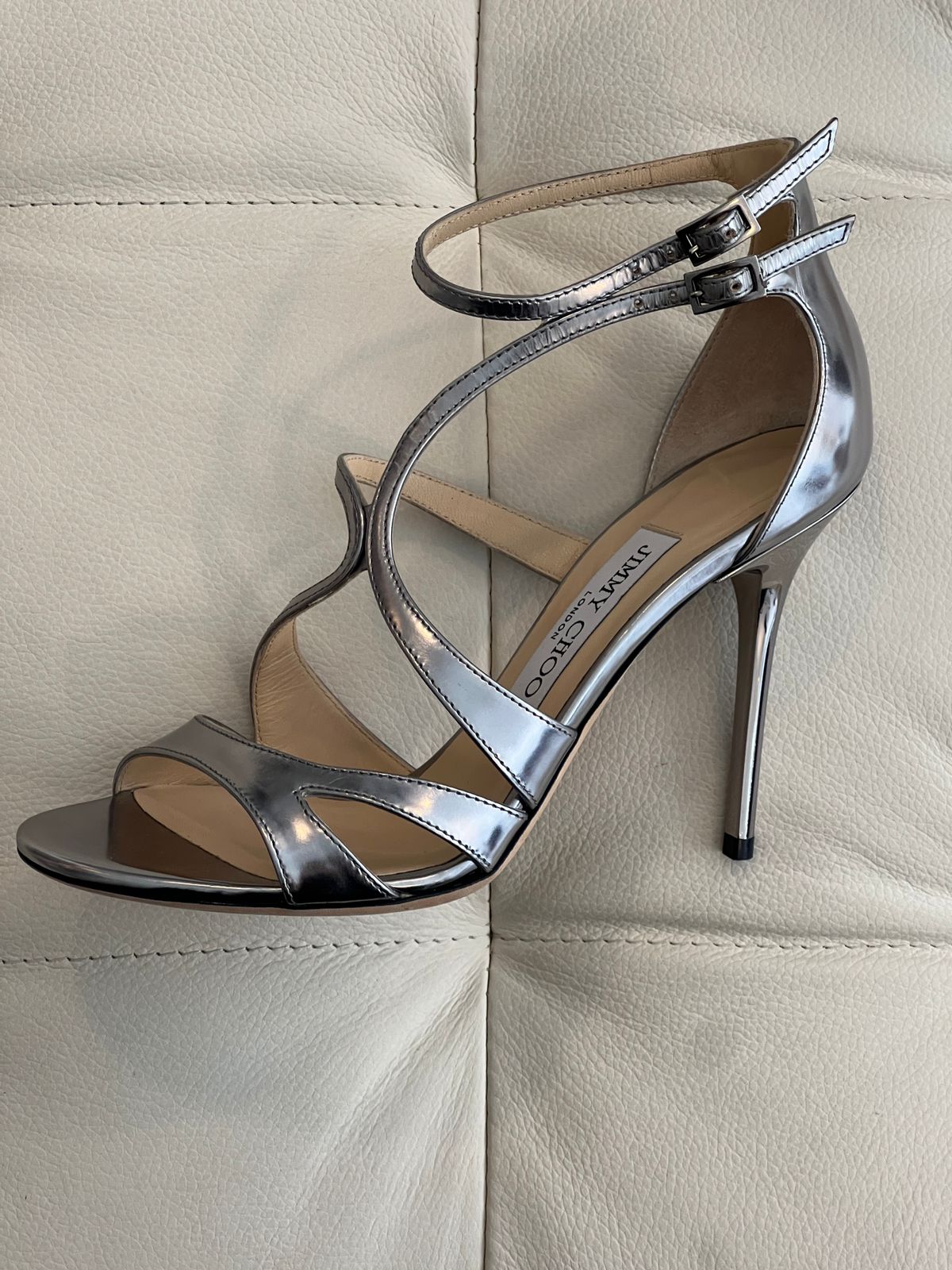 Jimmy Choo Jaxon 95 Patent Leather Heeled Sandals in White | Lyst