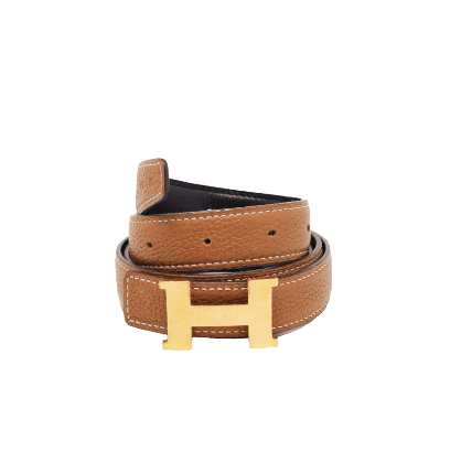 HERMES black Gold camel 32mm Reversible Belt Strap 75 Box / Togo